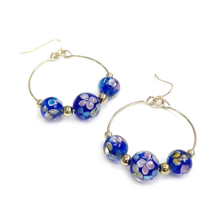 StarryNYC - Wholesale Hoop Earrings - Murano Glass Ball Beads Linked with Hoop Round Earrings0