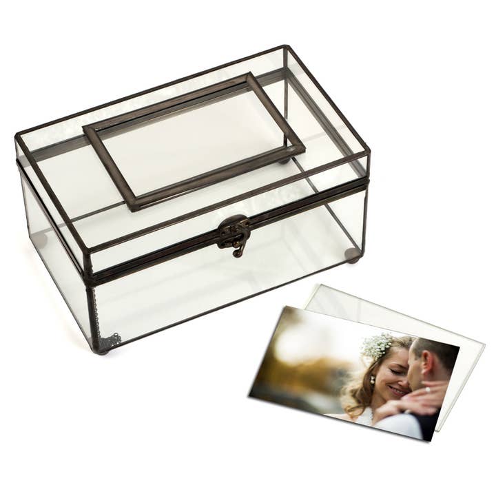 J Devlin Glass Art & Bert Anderson Collection - Wholesale Decorative Box - Large Glass Box Photo Display Case Keepsake Memory Box 603