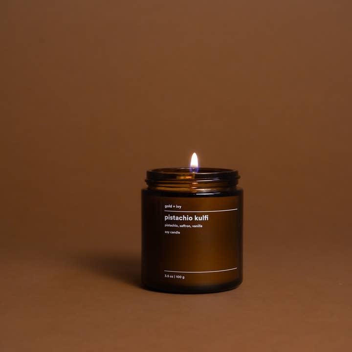 gold + ivy - Wholesale Jar/Filled Candle - pistachio kulfi soy candle - pistachio, saffron, vanilla