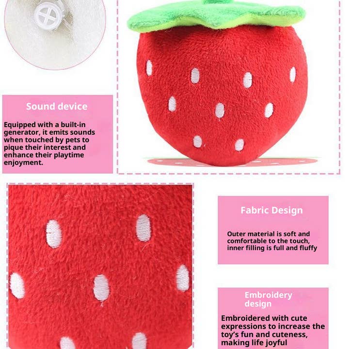 PAWPAWwholesale - Wholesale Pet Toy - Cat/Dog - Strawberry Embroidered Plush Squeaky Toy for Pets_CWMM109322