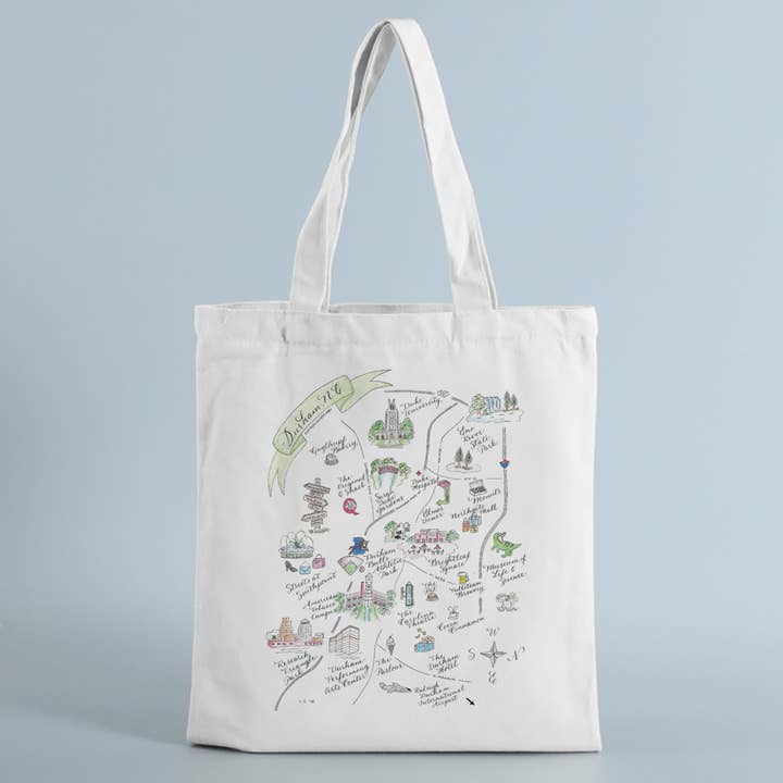 The Write Occasion Calligraphy - Wholesale Tote Bag - Unisex - Durham, NC Map Canvas Tote Bag