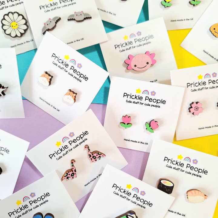 Prickle People - Wholesale Stud/Post Earrings - Hedgehog Stud Earrings Handmade Eco Wood6