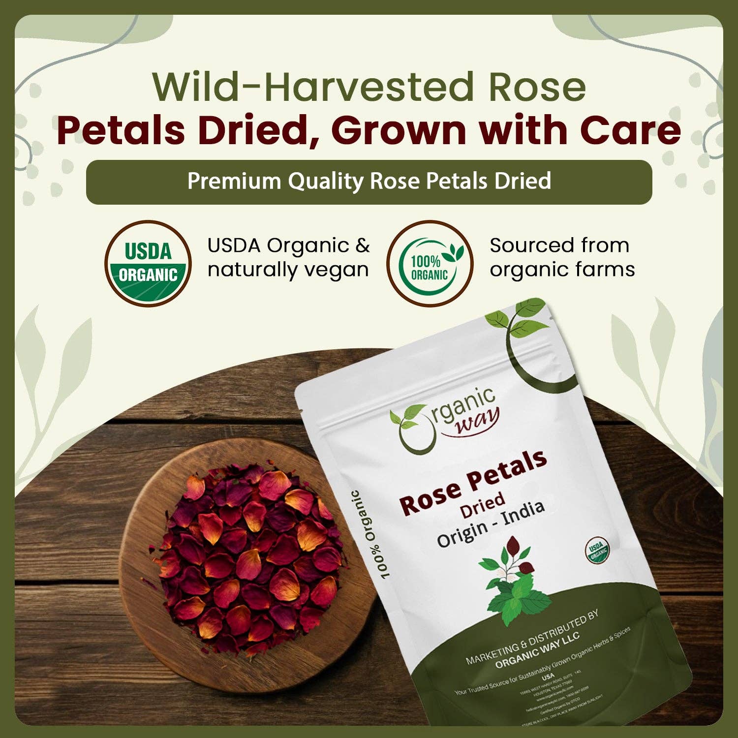 Organic Way LLC – Großhandel Loser Tee – Getrocknete Rosenblätter (Rosa Centifolia) – rein, essbar und duftend für Tee | USDA- und koscher-zertifiziert | vegan, gentechnikfrei & glutenfrei | 100 % naturbelassen aus Indien1