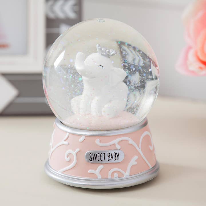 Baby Elephant Pink Resin Waterglobe/Music Box for wholesale by Evergreen Enterprises