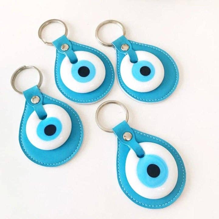 Evil Eye Turquoise Leather Keychain for wholesale by Evileyefavor
