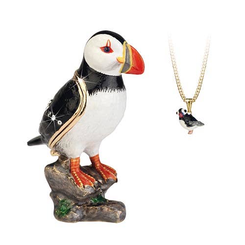 Secrets by Hidden Treasures - Wholesale Jewelry Box/Organizer - Puffin Trinket Box and Pendant Necklace