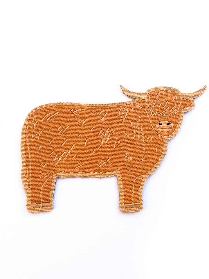 Highland Cow Woven Iron-on Patch for wholesale by Tom Hardwick