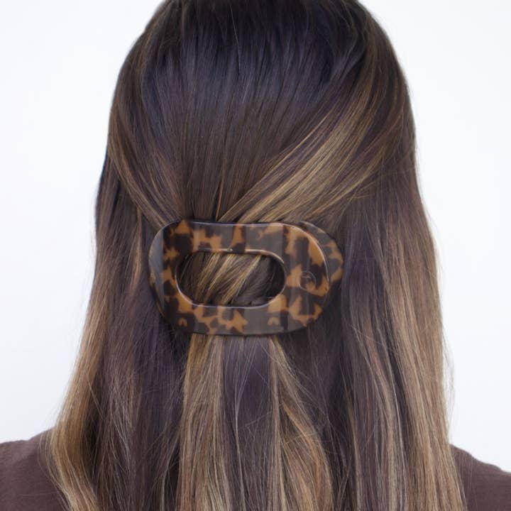 TELETIES - Wholesale Hair Clip - Women's - Round Flat Hair Clip | Medium | Tortoise