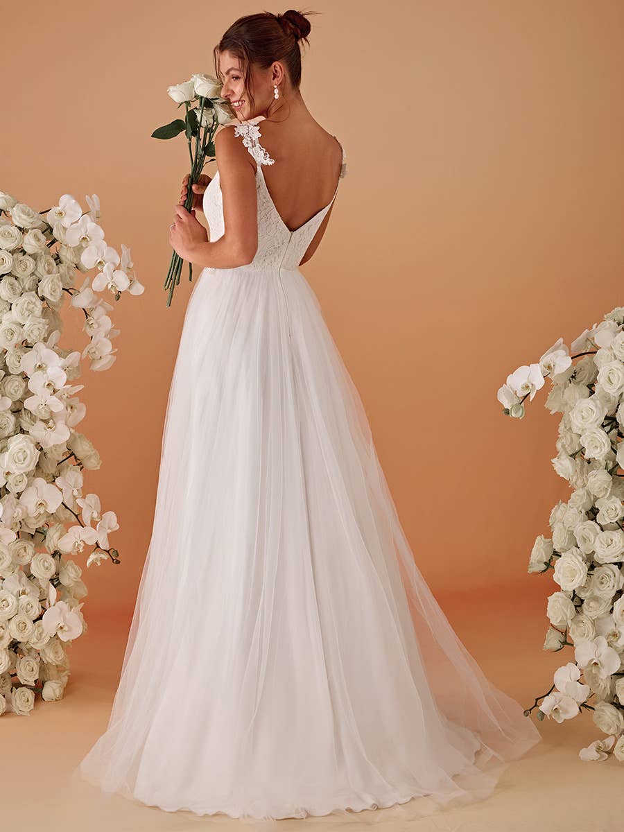 Ever-Pretty - Wholesale Gown - Women's - Double V Neck Lace Tulle Wedding Dress24