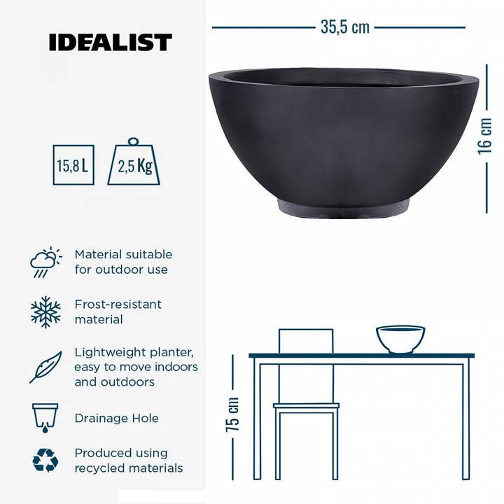 Idealist Lite Fibrestone Planters – wholesale Plant pot – IDEALIST Dish Style Smooth Bowl Outdoor Planter