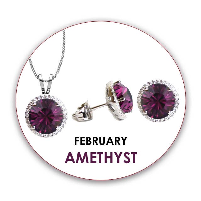 Ensemble de bijoux en zircon cubique violet de février pour la vente par Glimmering Handmade