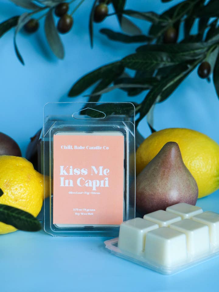 Kiss Me In Capri Wax Melt | Olive Leaf + Fig + Citron for wholesale by Chill, Babe Candle Co