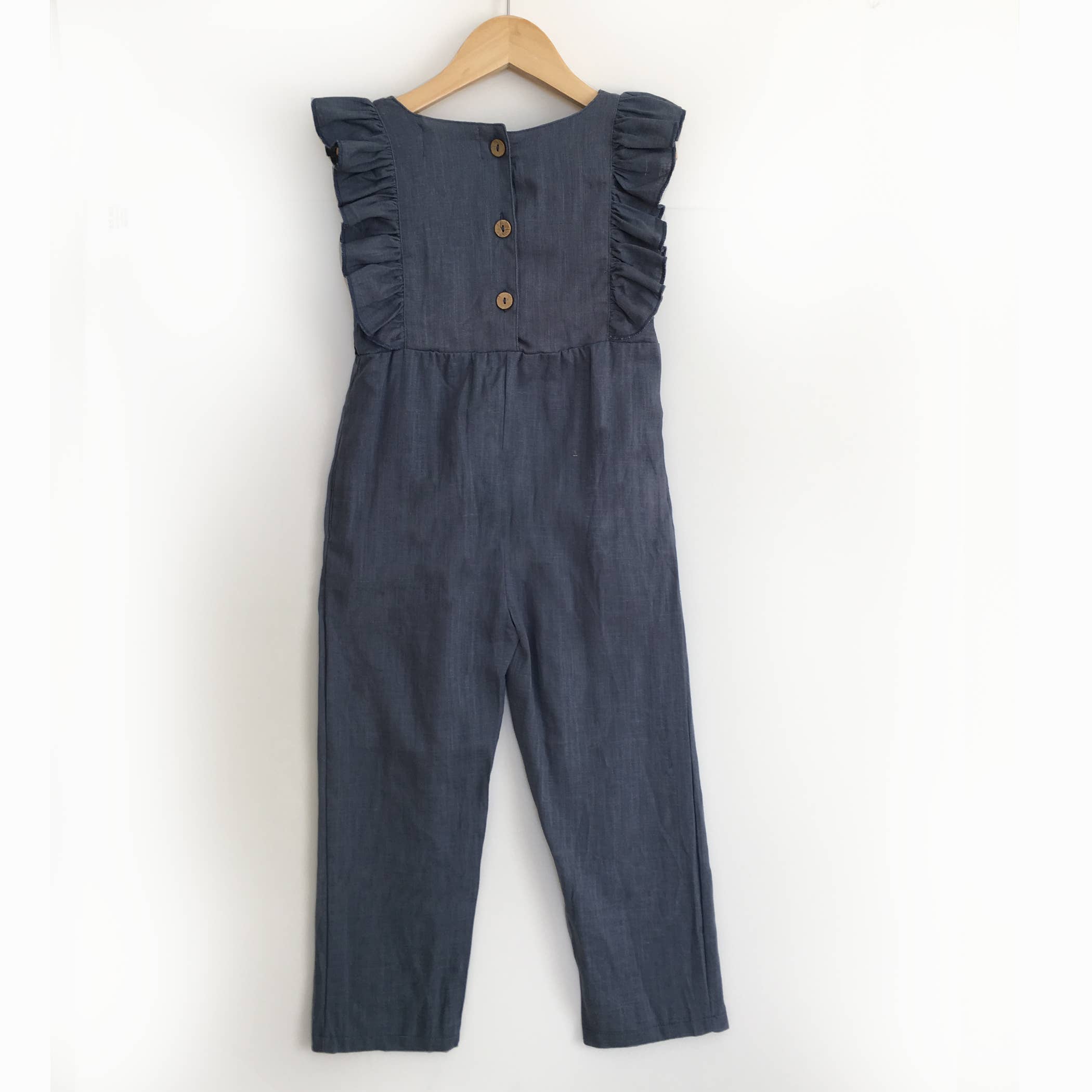 Carken Design - Wholesale Jumpsuit - Kids - Navy Blue Linen Ruffle Romper with Pants1