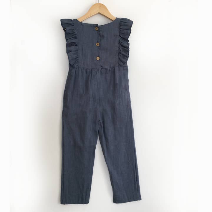 Carken Design - Wholesale Jumpsuit - Kids - Navy Blue Linen Ruffle Romper with Pants1