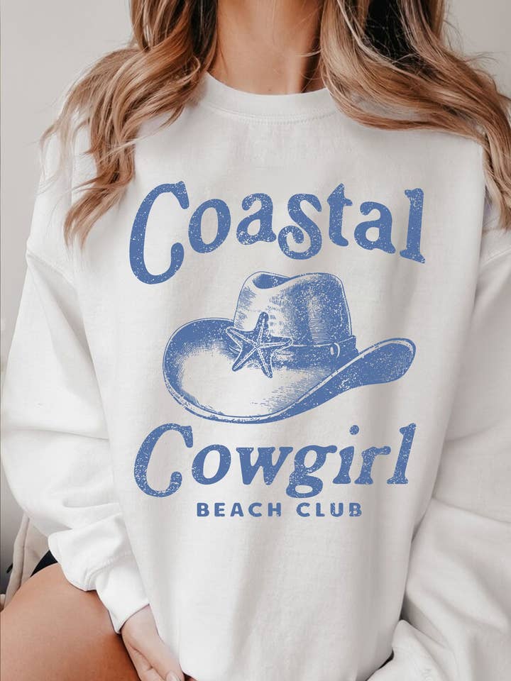 Rustee Clothing - Wholesale Graphic Sweatshirt - Women's - COASTAL COWGIRL BEACH CLUB GRAPHIC BRUSHED SWEATSHIRTS