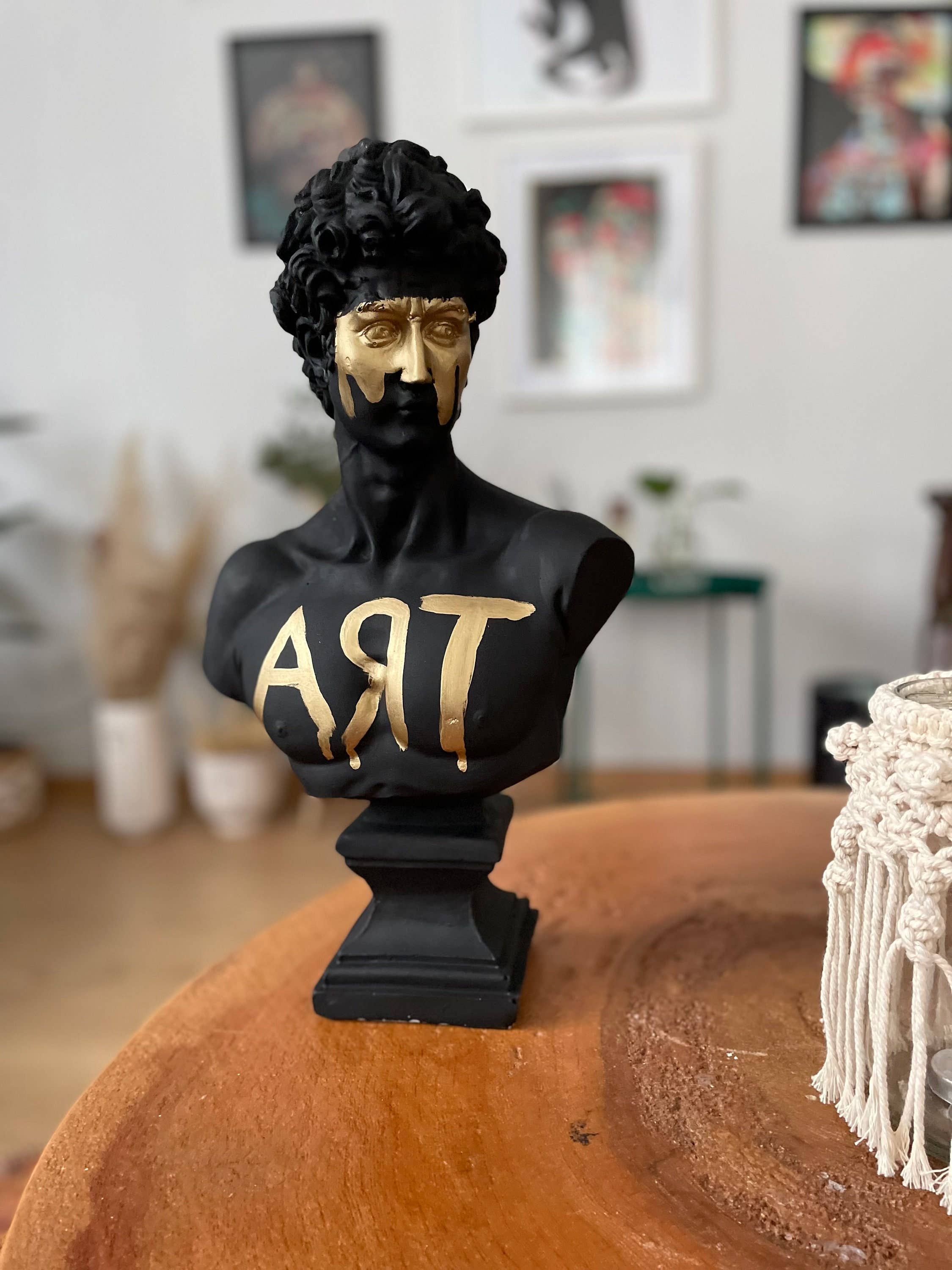 RomaArtSculptures - Vendita all'ingrosso Scultura - Grande scultura statua di busto di David con dettagli dorati2