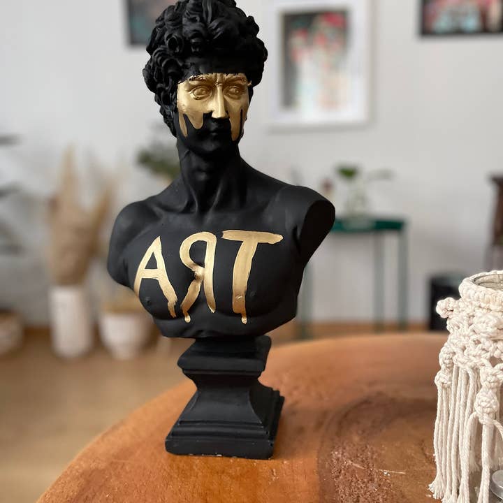 RomaArtSculptures - Vendita all'ingrosso Scultura - Grande scultura statua di busto di David con dettagli dorati2