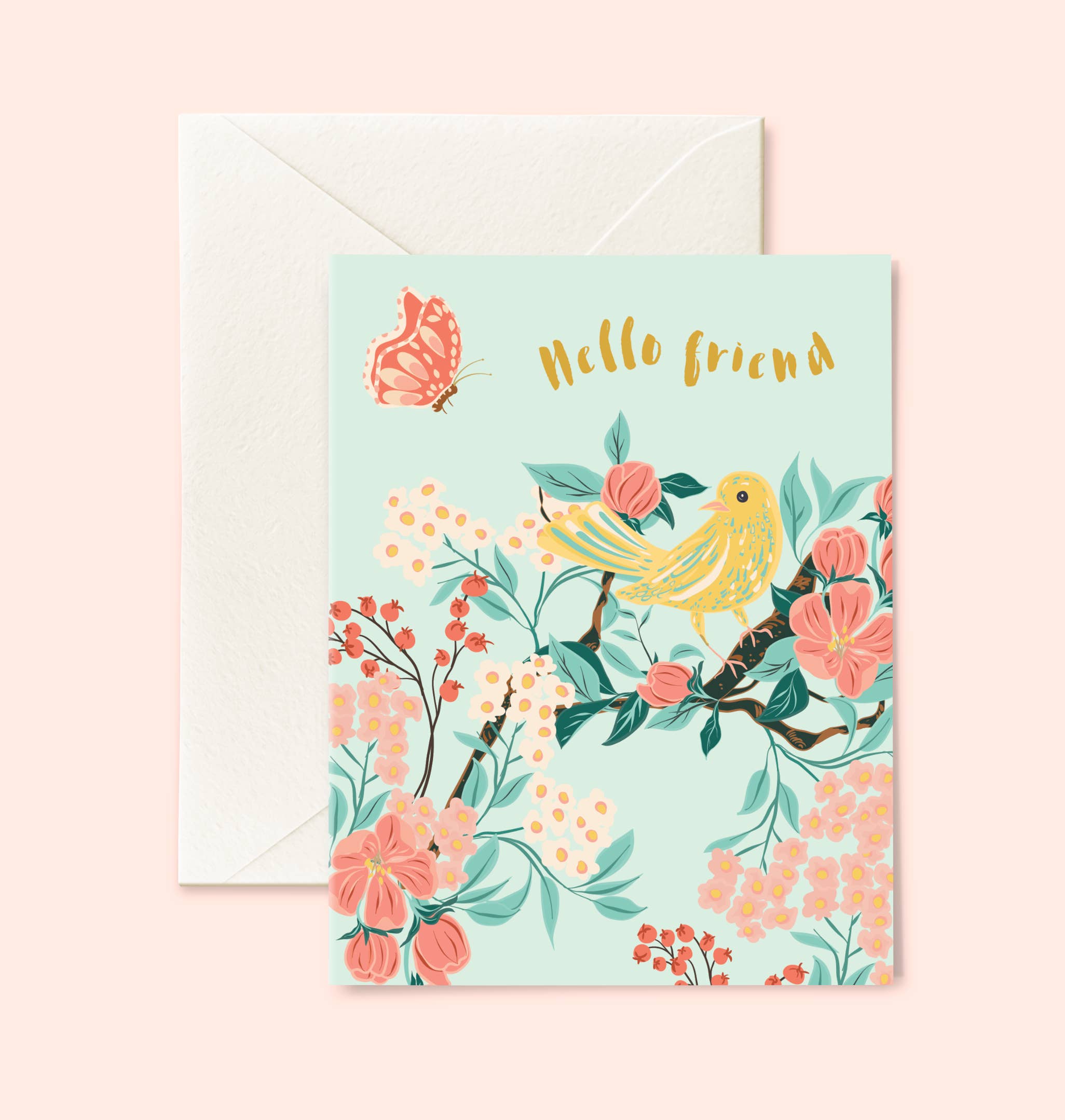 MKD Monica Kane Design - Wholesale Friendship Card - Hello Friend Bird & Blooms Card