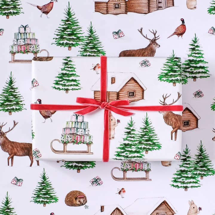 Lottie Murphy - Wholesale Flat Wrap - Winter Woodland Animal Christmas Wrapping Paper1
