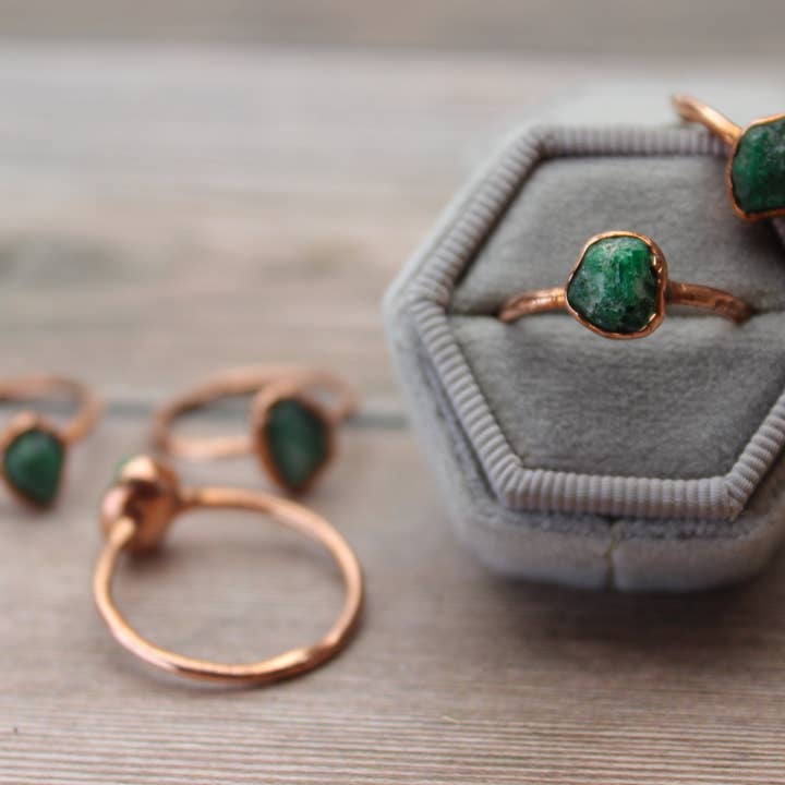 Emerald Copper Rings- Raw Crystal Jewelry Handmade for wholesale by Meraki Rame