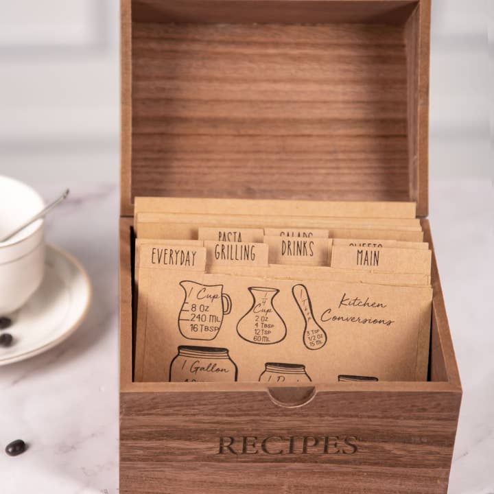 DesignStyles Home - Wholesale Recipe Box - Willow & Riley “Recipe” Wooden Recipe Holder Box for Cards