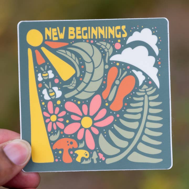 Nouveau départ | Autocollant en forme de fougère et de fleur pour la vente par Menottees