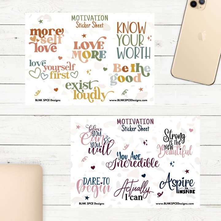 Motivational Sticker Sheets for wholesale by BLNK SPCE Designs