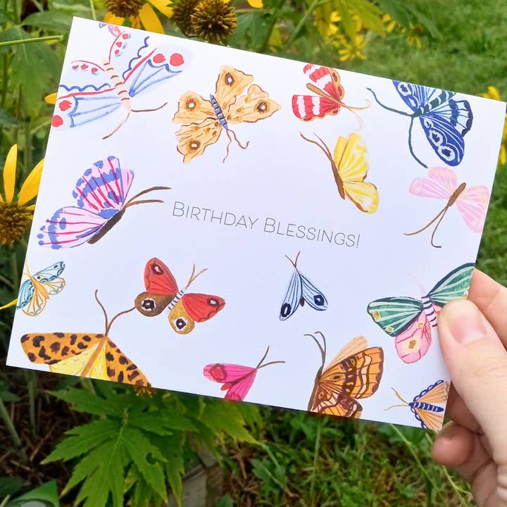 (1054) Sommerfugl fødselsdagsvelsignelser lykønskningskort, sommerfugl for engroshandel hos Catholic Handmade