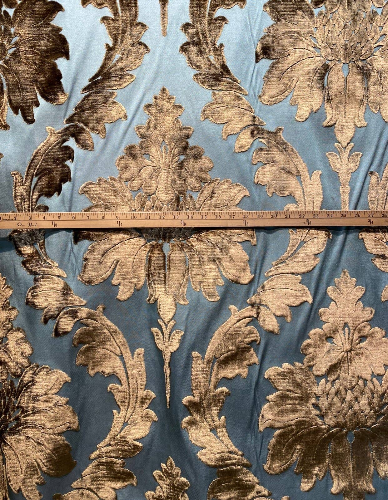 Fancy Styles Fabric - Wholesale Fabric - Emperor Walter Novelty Italian Burnout Damask Chenille Velvet Fabric Bronze & Teal- Upholstery6