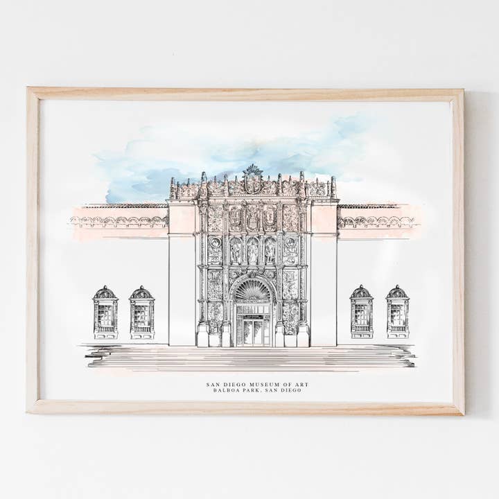 San Diego Museum of Art Print – Hand-Drawn Balboa Park Architectural Wall Art for Museum Gift Shops for wholesale by ArteCart
