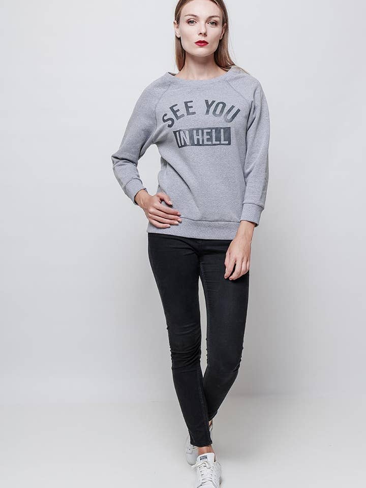 Felpa girocollo SEE YOU IN HELL grigia per la vendita all'ingrosso da parte di MACMAX