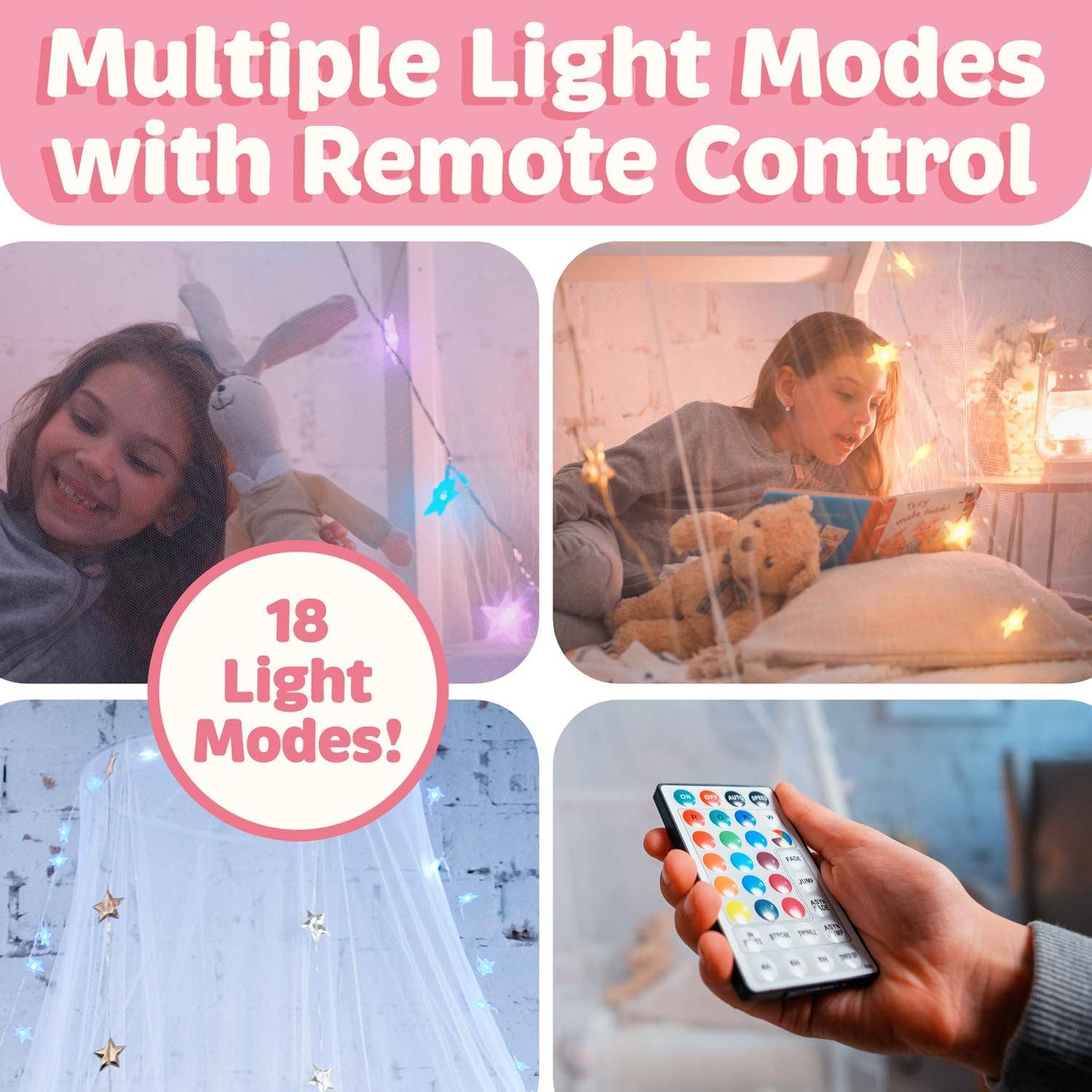 Bollepo - Vente Ciel de lit – enfant et bébé - Baldaquin de lit avec lumières LED1