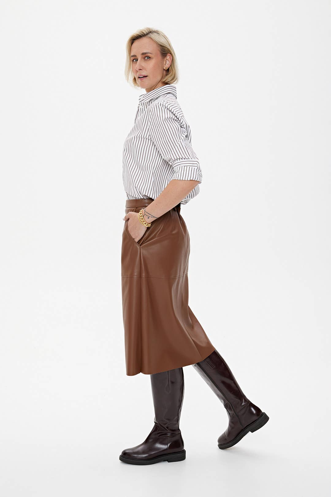 Skirt 'TOSCANA' | faux-leather A-line in almond for wholesale on Faire4