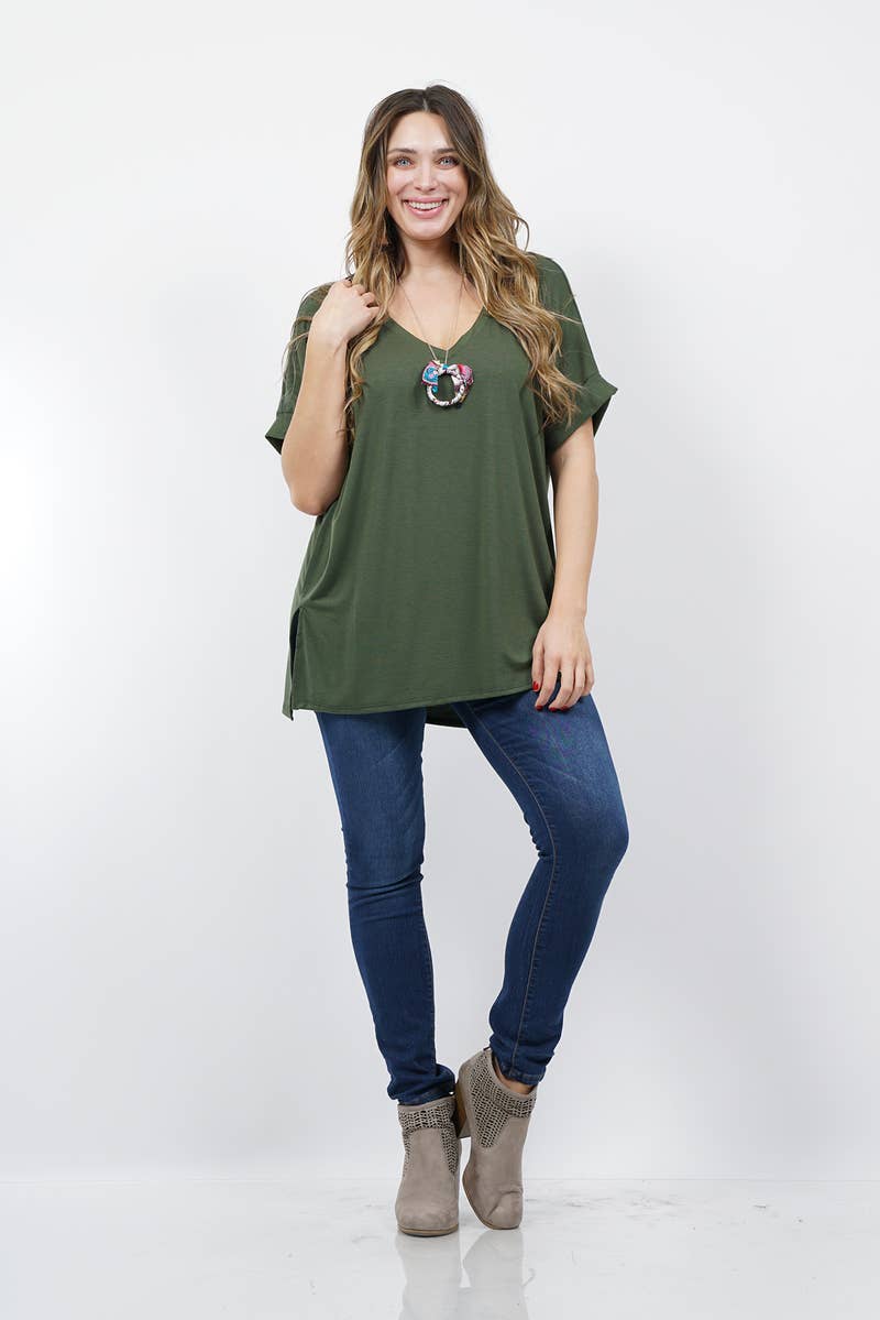 OLIVEMUSTARD  `.Plus size V Neck Top w/ side-slit for wholesale on Faire29