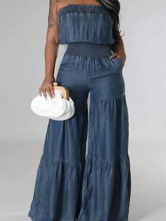 BLAU trägerlose Jeansoveralls für den Großhandel auf Faire