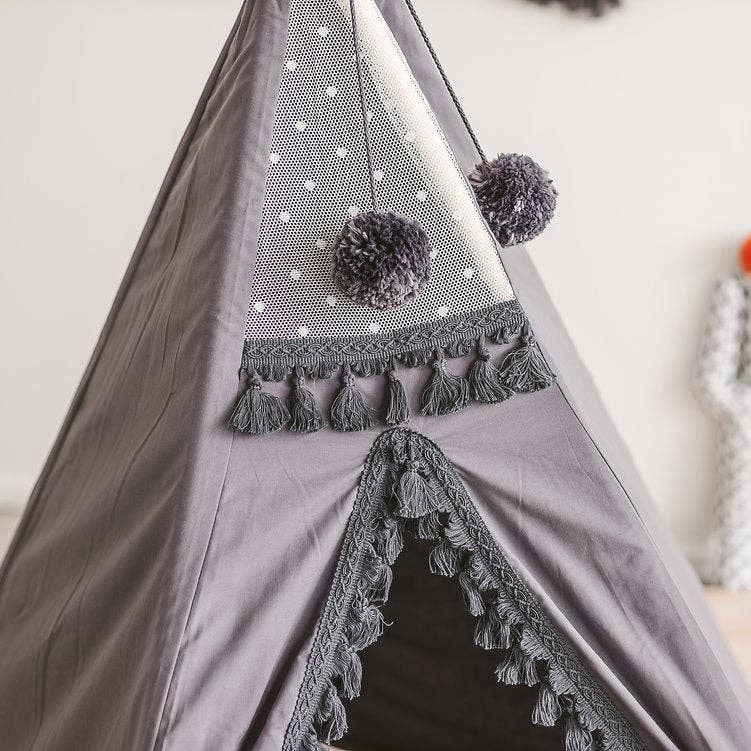 MINICAMP - Wholesale Tent - Kids - MINICAMP Grey Teepee for Kids with Tassel Decor6