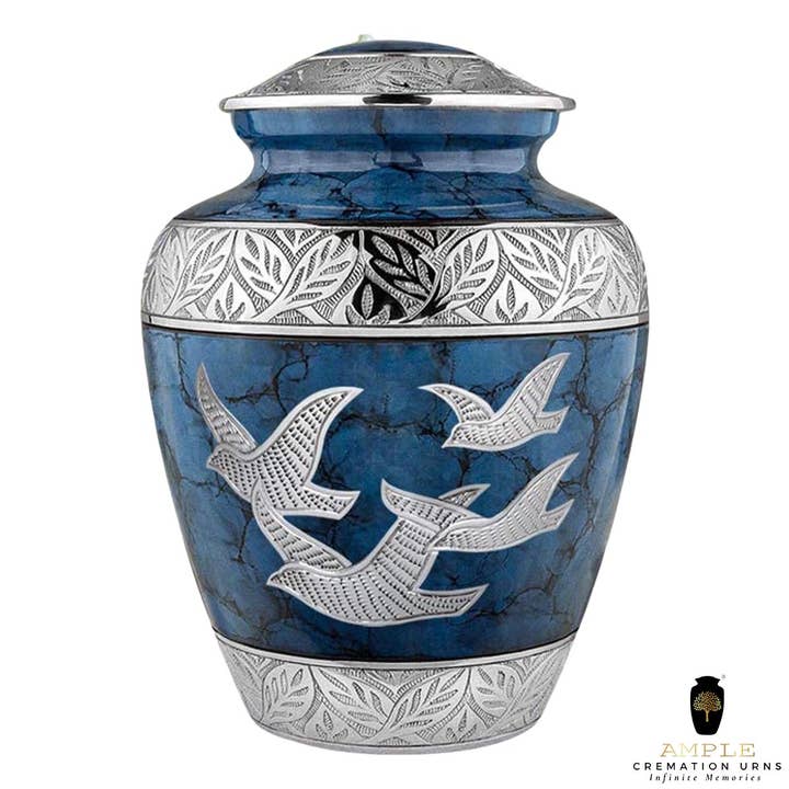 Blå & Silver Flygande Fåglar Kremeringsurna – Handgjord Mässing för wholesale av Ample Cremation Urns