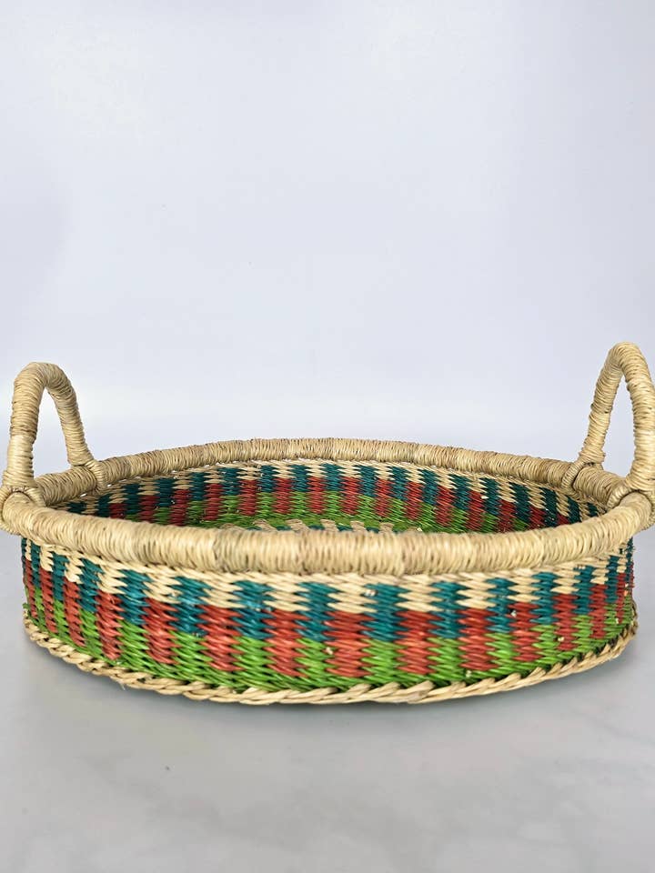 Lime green, Orange Bread, Fruit Display Bolga Basket for wholesale by The Bam's Art Shop