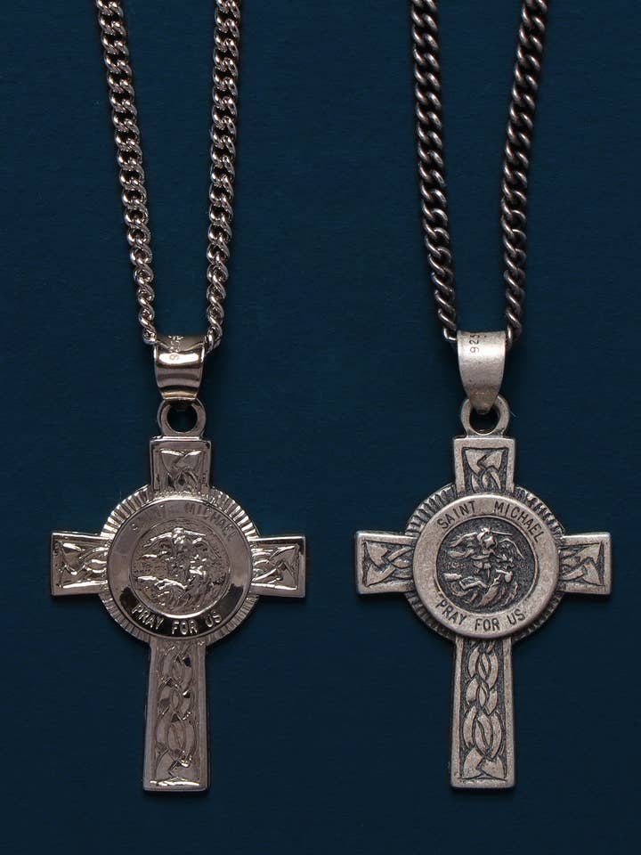 Saint Michael Cross Sterling Silver Pendant Necklace for Men for wholesale by We Are All Smith