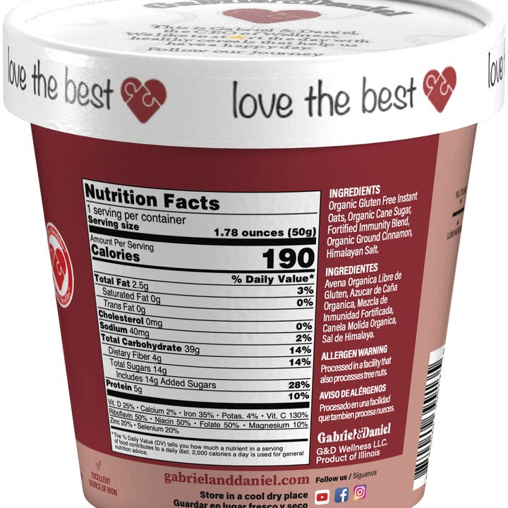 Gabriel & Daniel Wellness Oatmeals - Wholesale Oats - Organic SS Instant Oatmeal Cup - Cinnamon - 12 pack3