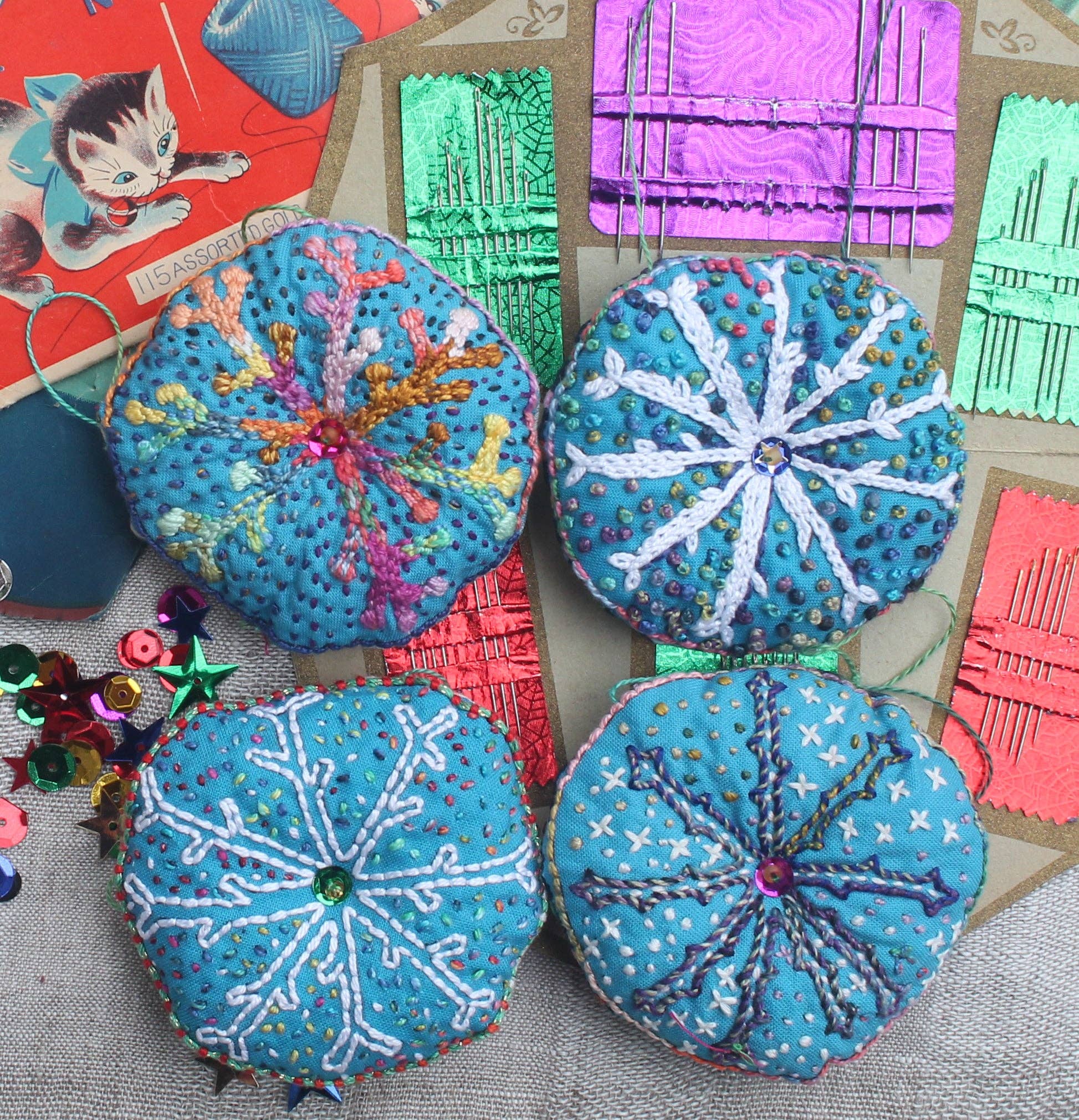 Dropcloth Samplers - Vendita all'ingrosso Attrezzatura per ricamo/punto croce - Ornamenti di fiocchi di neve ricamati fai-da-te ALL'INGROSSO2