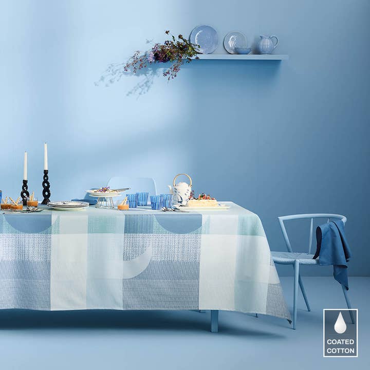 Mille Textures Bleu Tablecloth, Coated Cotton for wholesale by Garnier Thiebaut