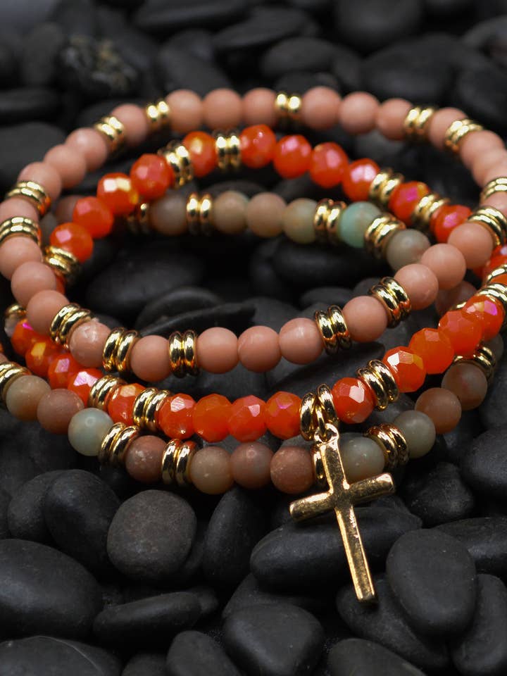 Cross Three Strand-Coral - Eden Merry Bracelet for wholesale by Eden Merry Jewelry by James Lawrence