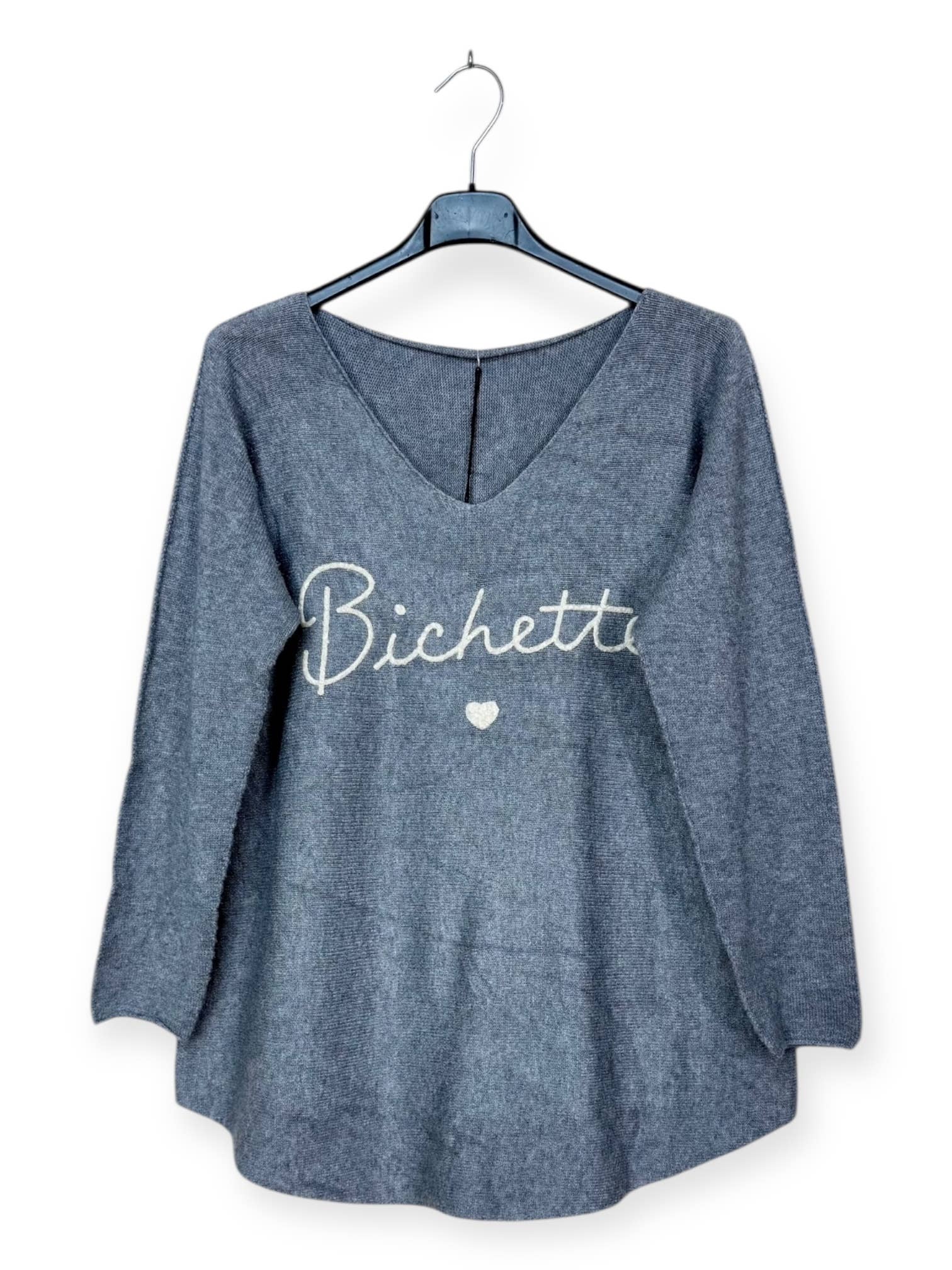 Lucky Nana - Wholesale Knit Sweater - Women's - AH 3167 - V-Neck Sweater with Bichette Flocking24