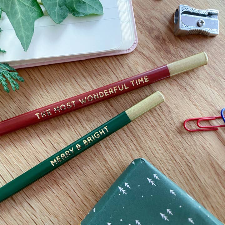Clara and Macy - Wholesale Pencil - Set Of Two 'Merry And Bright' Christmas Pencils