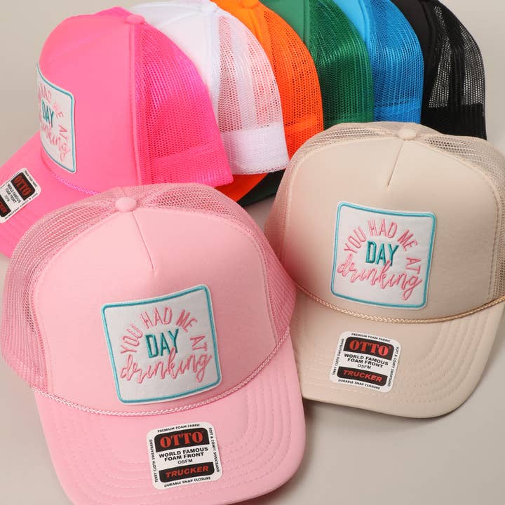 Fashion City - Wholesale Trucker Hat - Unisex - You Had Me At Day Drinking Embroidery Patch Mesh Back Cap