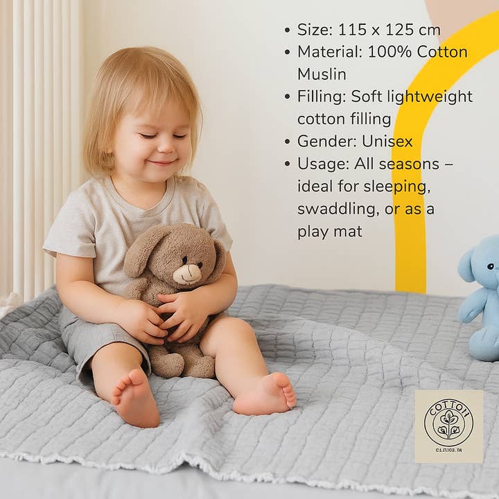 Omnis Pura – wholesale Quilt – Kids & Baby – 100% Cotton Muslin Baby Quilted Blanket – Unisex 115x125 cm 4