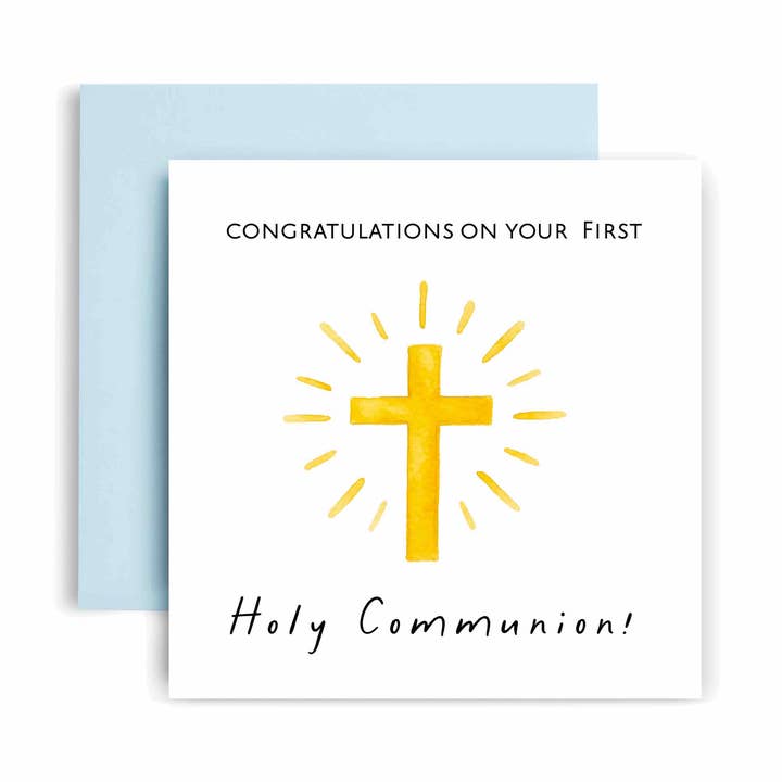 On a Special first Holy Communion Gold Cross Card for wholesale by Huxters