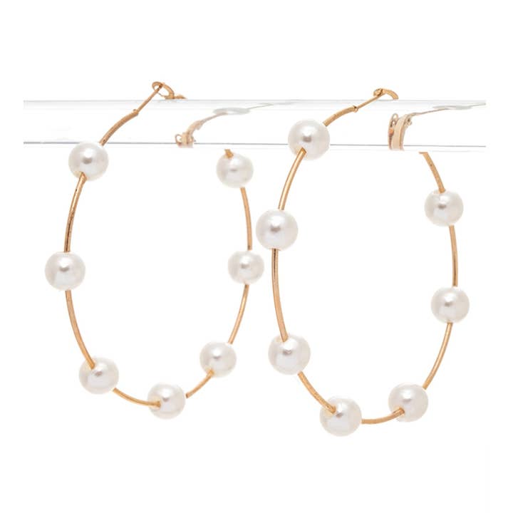 Pearl Station Dainty Hoop Earrings (3 Pair Pack) for wholesale by LA Jewelry Plaza