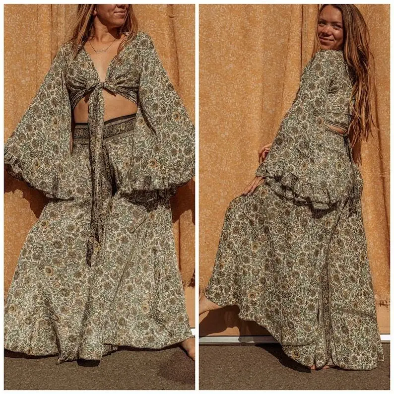 Bhawana Handicrafts - Wholesale Top & Pant Set (NOT Loungewear) - Women's - 5 Piece Lot, Hippie Boho 2 piece Top Pants Outfit Set Style3